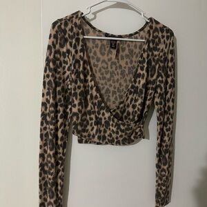 Leopard Print Long Sleeve Wrap Top
